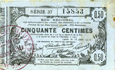 FRENCH EMERGENCY NOTES Aisne, Ardennes et Marne - Bon régional. Laon. Billet. 50 cmes 16.6.1916, série 37 -