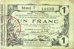 FRENCH EMERGENCY NOTES 1 franc Aisne, Ardennes et Marne - Bon régional. Laon. Billet. 16.6.1916, série 7 -