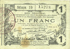 FRENCH EMERGENCY NOTES 1 franc Aisne, Ardennes et Marne - Bon régional. Laon. Billet. 16.6.1916, série 19 -