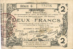 FRENCH EMERGENCY NOTES 2 francs Aisne, Ardennes et Marne - Bon régional. Laon. Billet. 16.6.1916, série 6 -