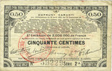 FRENCH EMERGENCY NOTES 50 centimes Pas de Calais, Somme et Nord, Groupement de 70 communes. Billet. série 2A -