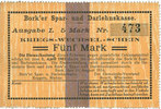 GERMANY - EMERGENCY NOTES (1914-1923) A - J 5 mark Bork. Spar- und Darlehnskasse. Billet. - 1.4.1915 -