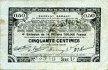 FRENCH EMERGENCY NOTES 50 centimes Pas de Calais, Somme et Nord, Groupement de 70 communes. Billet. série 1J -