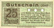 GERMANY - EMERGENCY NOTES (1914-1923) A - J 25 pf Bonn. Stadt und Landkreis Bonn und Siegkreis. Billet. -