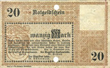 GERMANY - EMERGENCY NOTES (1914-1923) A - J Bremerhaven. Geestemünde und Lehe. Städte. Billet. 20 mk 15.11.1918, annulation par perfo -
