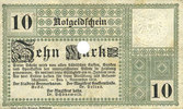 GERMANY - EMERGENCY NOTES (1914-1923) A - J Bremerhaven. Geestemünde und Lehe. Städte. Billet. 10 mk 1.11.1918, annulation par perfo -