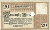 GERMANY - EMERGENCY NOTES (1914-1923) A - J Bremerhaven. Geestemünde und Lehe. Städte. Billet. 20 mk 1.11.1918, annulation par perfo -