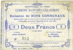 FRENCH EMERGENCY NOTES 2 francs Avesnes-les-Aubert (59). Commune. Billet. -