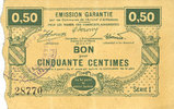 FRENCH EMERGENCY NOTES 50 centimes Neuville-en-Avesnais (59). Pour les Maires des Communes adhérentes. Billet. série 1 -