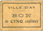 FRENCH EMERGENCY NOTES Ay (51). Ville. Billet. 5 cmes -