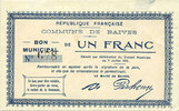 FRENCH EMERGENCY NOTES 1 franc Baives (59). Commune. Billet. -
