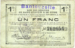 FRENCH EMERGENCY NOTES 1 franc Bantouzelle (59). Commune. Billet. S.Q.G. -