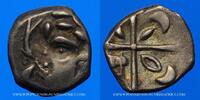 CELTIC COINS Drachme Volques Tectosages. Région de Toulouse. à la tête cubiste, 1er siècle AC -