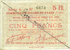 FRENCH EMERGENCY NOTES 5 francs Biache-Saint-Waast (62). Commune. Billet. 5.1.1915, série A, annulation manuelle -