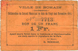 FRENCH EMERGENCY NOTES 1 franc Bohain (02). Ville. Billet. -