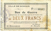 FRENCH EMERGENCY NOTES 2 francs Bohain (02). Ville. Billet. Bon de guerre. 12.10.1915, 6e émission -