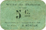 FRENCH EMERGENCY NOTES Bohain (02). Ville. Billet. 5 cmes, carton vert -