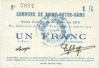FRENCH EMERGENCY NOTES 1 franc Boiry-Notre-Dame (62). Commune. Billet. -