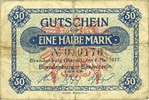 GERMANY - EMERGENCY NOTES (1914-1923) A - J 1/2 mark Brandenburg a. Havel. Brandenburger Bankverein. Billet. -
