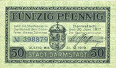 GERMANY - EMERGENCY NOTES (1914-1923) A - J 50 pfennig Darmstadt. Stadt. Billet. -