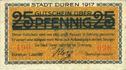 GERMANY - EMERGENCY NOTES (1914-1923) A - J 5 mark Düren. Stadt. Billet. imprimé sur 25 pf du -
