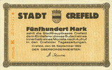 GERMANY - EMERGENCY NOTES (1914-1923) A - J 500 mark Crefeld. Stadt. Billet. -