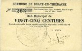 FRENCH EMERGENCY NOTES blanc Braye-en-Thierache (02). Commune. Billet. 25 cmes 17.5.1915, papier -