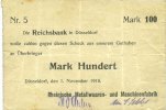 GERMANY - EMERGENCY NOTES (1914-1923) A - J 100 mark Düsseldorf. Rheinische Metallwaaren- und Maschinenfabrik. Billet. -