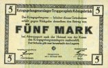 GERMANY - WAR PRISON CAMPS (1914-1918) 5 mark Allemagne. Königsbrück. Kriegsgefangenenlager - Truppenplatz Königsbrück. Billet. -