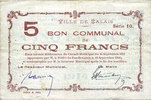 FRENCH EMERGENCY NOTES 5 francs Calais (62). Ville. Billet. 15.9.1914, série 10 -