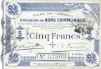 FRENCH EMERGENCY NOTES 5 francs Cambrai (59). Ville. Billet. 30.10.1914, 2e série : 2 mm -