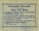 GERMANY - EMERGENCY NOTES (1914-1923) A - J 1 mark Eidelstedt. Kriegshilfe Eidelstedt. Billet. 16.2.1915, au dos : Heinrich Schwarz -