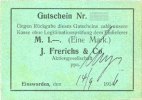 GERMANY - EMERGENCY NOTES (1914-1923) A - J 1 mark Einswarden. Frerichswerft. Billet. -