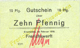 GERMANY - EMERGENCY NOTES (1914-1923) A - J 10 pfennig Einswarden. Frerichswerft. Billet. février 1918 -