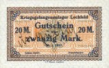 GERMANY - WAR PRISON CAMPS (1914-1918) 20 mark Allemagne. Lechfeld. Kriegsgefangenenlager. Billet. annulation manuscrite Ungültig -