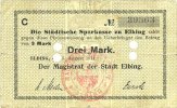 GERMANY - EMERGENCY NOTES (1914-1923) A - J 3 mark Elbing (Elblag, Pologne). Städtische Sparkasse. Billet. (1918) -