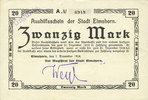 GERMANY - EMERGENCY NOTES (1914-1923) A - J 20 mark Elmshorn. Stadt. Billet. 7.11.1918, signature : Weyl, cachet Ungültig -