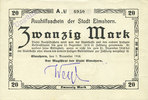 GERMANY - EMERGENCY NOTES (1914-1923) A - J 20 mark Elmshorn. Stadt. Billet. 7.11.1918, signature : Weyl, cachet Ungültig -