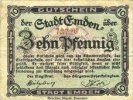 GERMANY - EMERGENCY NOTES (1914-1923) A - J 10 pf Emden. Stadt. Billet. -