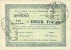 FRENCH EMERGENCY NOTES 2 francs La Capelle (02). Commune. Billet. -