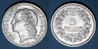 FRENCH MODERN COINS 5 francs Gouvernement Provisoire (1944-1947). Lavrillier aluminium -