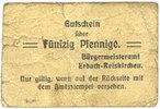 GERMANY - EMERGENCY NOTES (1914-1923) A - J 50 pfennig Erbach-Reiskirchen, Gemeinde, billet au dos, numérotation manuscrite en noir... -