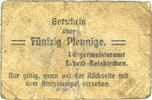 GERMANY - EMERGENCY NOTES (1914-1923) A - J 50 pfennig Erbach-Reiskirchen. Gemeinde. Billet. au dos, numérotation manuscrite en noir... -