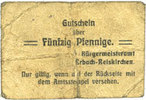 GERMANY - EMERGENCY NOTES (1914-1923) A - J 50 pfennig Erbach-Reiskirchen. Gemeinde. Billet. au dos, numérotation manuscrite en noir... -