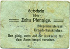 GERMANY - EMERGENCY NOTES (1914-1923) A - J 10 pfennig Erbach-Reiskirchen. Gemeinde. Billet. au dos, numérotation manuscrite en rouge -