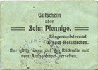 GERMANY - EMERGENCY NOTES (1914-1923) A - J 10 pfennig Erbach-Reiskirchen. Gemeinde. Billet. au dos, numérotation manuscrite en noir... -