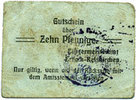 GERMANY - EMERGENCY NOTES (1914-1923) A - J 10 pfennig Erbach-Reiskirchen. Gemeinde. Billet. au dos, numérotation manuscrite en noir... -