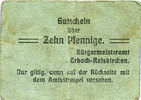 GERMANY - EMERGENCY NOTES (1914-1923) A - J 10 pfennig Erbach-Reiskirchen. Gemeinde. Billet. au dos, numérotation manuscrite en rouge -