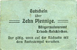 GERMANY - EMERGENCY NOTES (1914-1923) A - J 10 pfennig Erbach-Reiskirchen. Gemeinde. Billet. au dos, numérotation manuscrite en rouge -