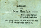 GERMANY - EMERGENCY NOTES (1914-1923) A - J 10 pfennig Erbach-Reiskirchen. Gemeinde. Billet. au dos, numérotation manuscrite en rouge -